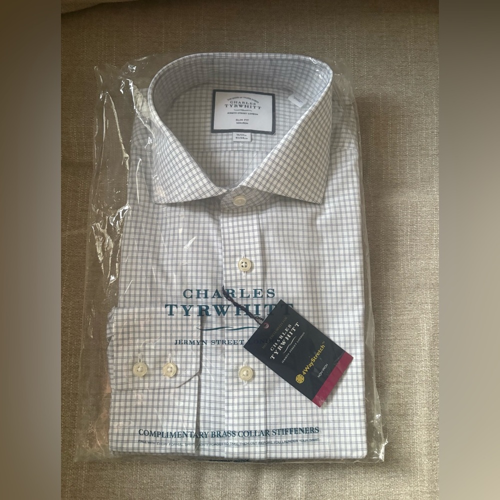 Charles Tyrwhitt Men's Light Gray Checkered Dress Shirt